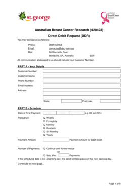 Direct debit form example - Australian Breast Cancer Research (420423) Direct Debit Request ...