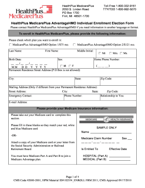 HealthPlus MedicarePlus AdvantageHMO Enrollment Form