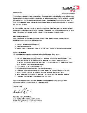 HealthPlus Care Plan Form