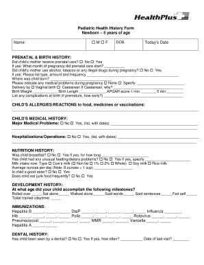 Pediatric Health History Form