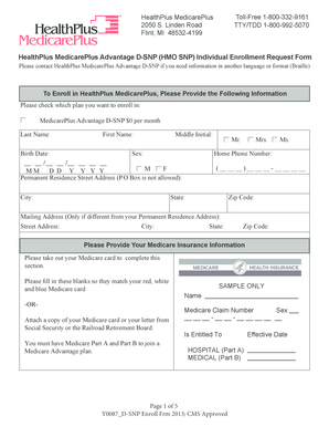 HealthPlus MedicarePlus Advantage D-SNP Enrollment Form