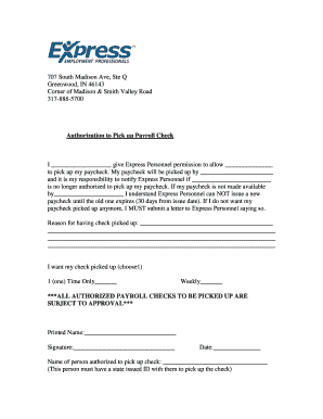 Authorization to Pick up Payroll Check