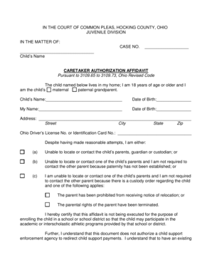 Ohio Caretaker Authorization Affidavit