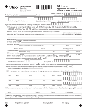 Ohio Vendor's License Application