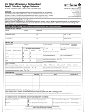 Life Waiver of Premium or Continuation of Benefit Claim Form