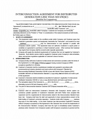 Interconnection Agreement for Distributed Generation Less Than 500 kW