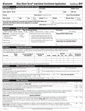 Wisconsin Blue Short Term Individual Enrollment Application