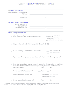 AHIN Provider Number Listing Form
