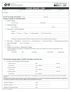 Arkansas BlueCross BlueShield Change Request Form