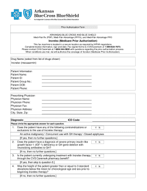 Arkansas Blue Cross Increlex Prior Authorization Form