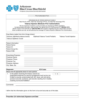 Arkansas Blue Cross Tetanus Injection Prior Authorization Form