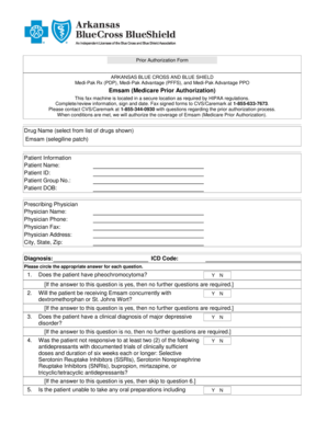 Arkansas Blue Cross Emsam Prior Authorization Form