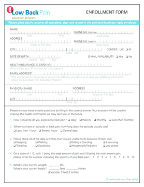 Low Back Pain Education Program Enrollment Form