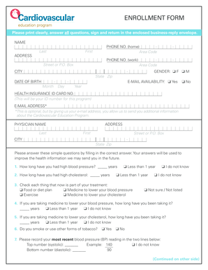 Cardiovascular Education Program Enrollment Form