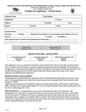 Orange County Activity Room Facilities Use Application
