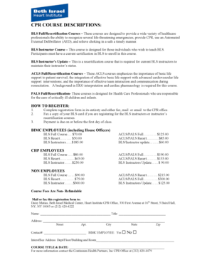 BLS ACLS PALS CPR Course Registration Form