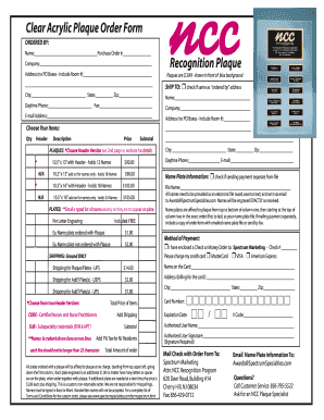 Clear Acrylic Plaque Order Form