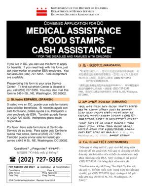 DC Combined Application for Medical Assistance Food Stamps Cash Assistance