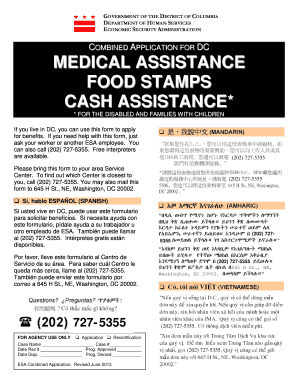 DC Combined Application for Medical Assistance Food Stamps Cash Assistance