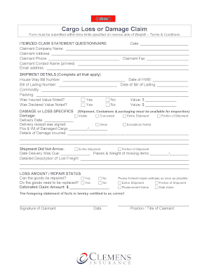 Cargo Loss or Damage Claim Form