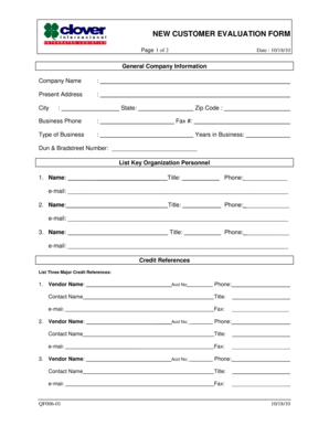 New Customer Evaluation Form