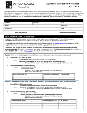 Dependent Verification Worksheet