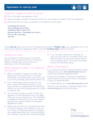 UK Postal Vote Application Form