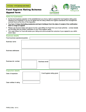 Food Hygiene Rating Scheme Appeal Form