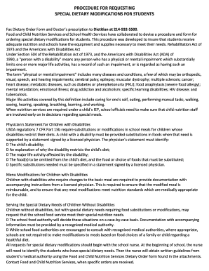 Special Dietary Modifications Request Form