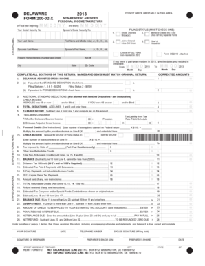 Delaware Non-Resident Amended Personal Income Tax Return