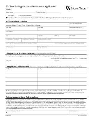 Tax Free Savings Account Investment Application
