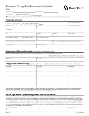 Retirement Savings Plan Investment Application