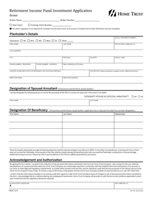 Retirement Income Fund Investment Application