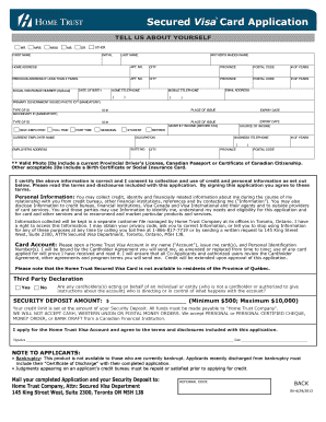 Home Trust Secured Visa Application Disclosure Statement
