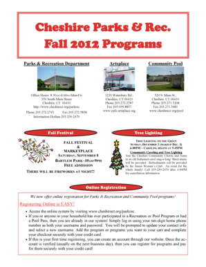 Cheshire Parks & Rec Fall Programs Registration