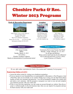 Cheshire Parks & Rec Winter Programs Registration Form