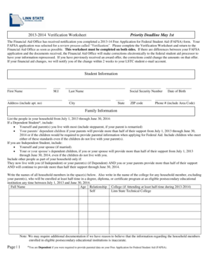 2013-2014 Verification Worksheet