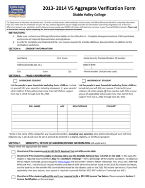 2013-2014 Aggregate Verification Form