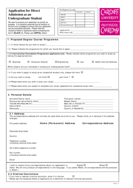 Cardiff University Undergraduate Application Form