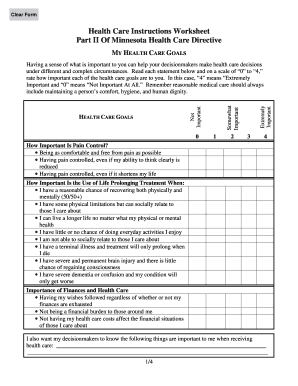 Minnesota Health Care Directive Worksheet