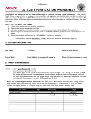 2013-2014 Verification Worksheet