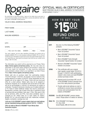 ROGAINE Rebate Mail-In Certificate