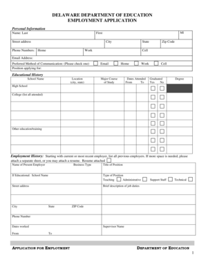 Delaware Department of Education Employment Application