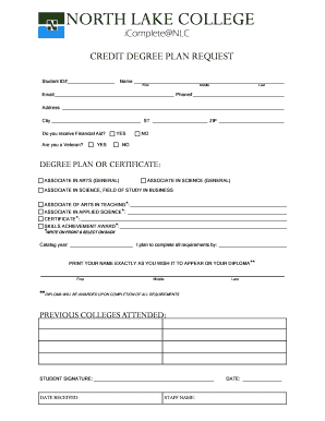 North Lake College Credit Degree Plan Request