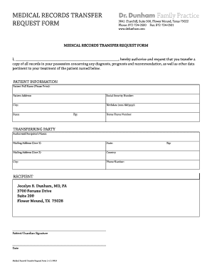 Certificate in medical records - MEDICAL RECORDS TRANSFER REQUEST FORM