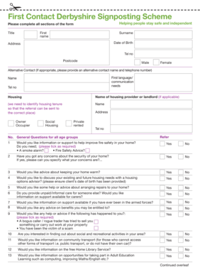 First Contact Derbyshire Signposting Scheme Form