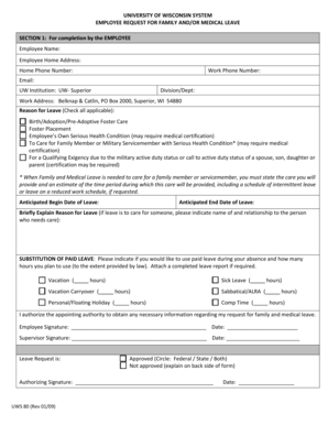 University of Wisconsin System Employee Request for Family and/or Medical Leave