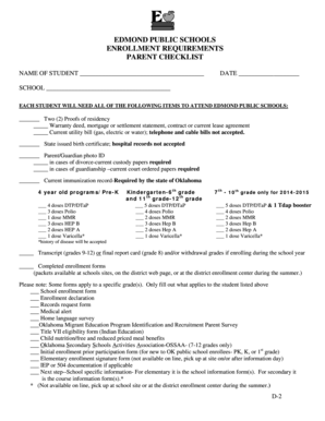 Edmond Public Schools Enrollment Requirements Checklist