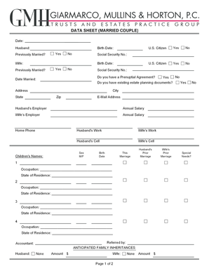 Married Couple Estate Planning Data Sheet