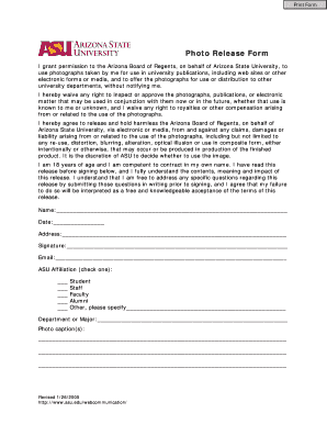 Arizona State University Photo Release Form